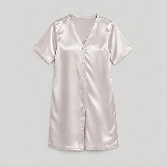 Mulberry silk nightgown laid flat, full garment view