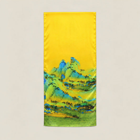 Layered green hills mulberry silk scarf