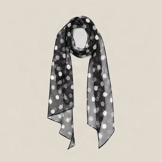 Black net dot mulberry silk scarf