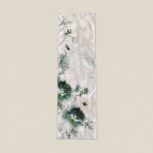 Ink Jade Blossoms jacquard mulberry silk scarf