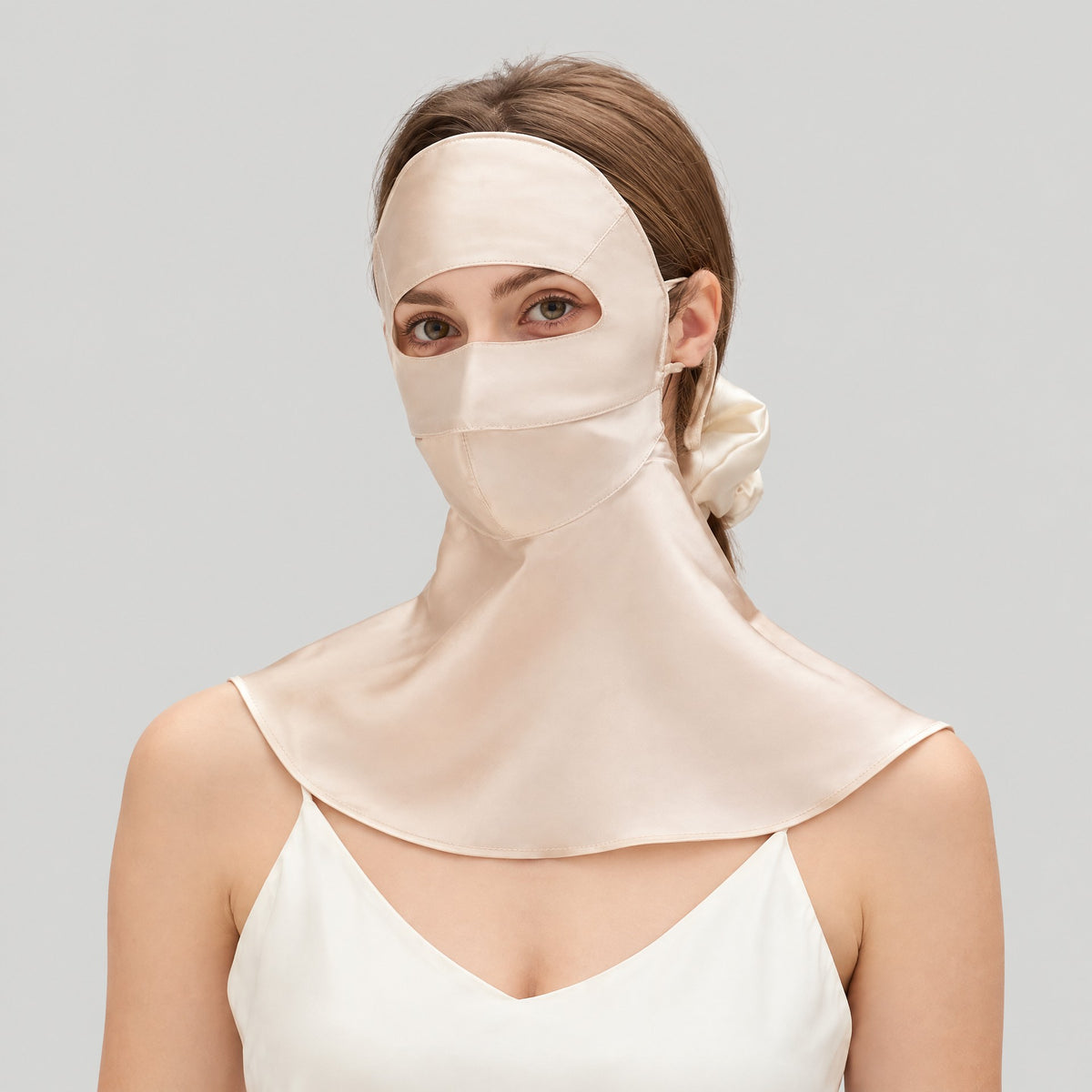 Double-Layer Mulberry Silk Full-Face Sun Hood with Neck Guard