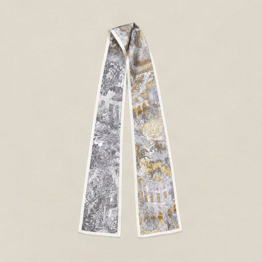 Misty Castle slim mulberry silk scarf