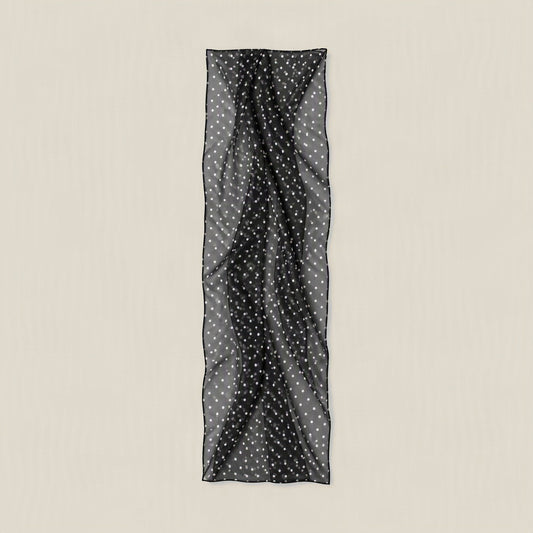 Black dot print mulberry silk long scarf