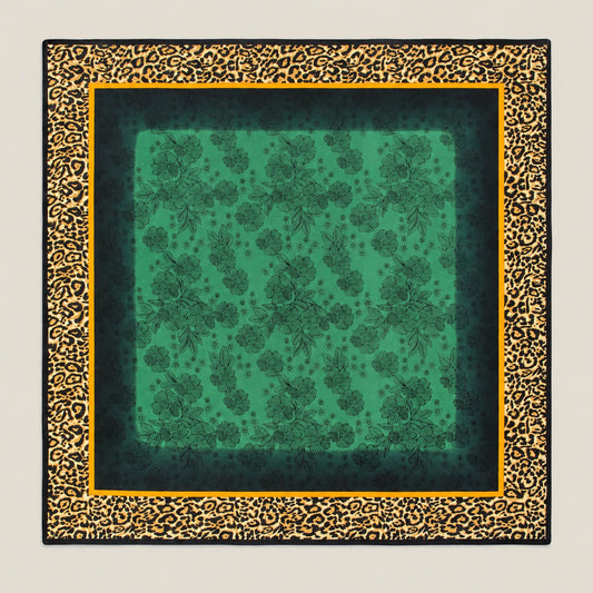 Green Frame Leopard mulberry silk square scarf
