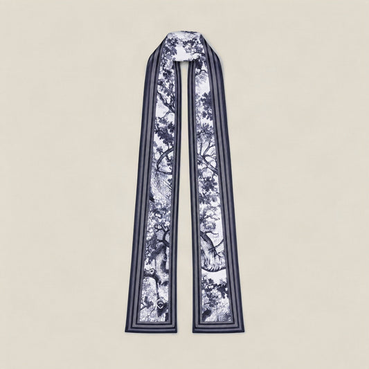 Ink Pine slim mulberry silk scarf