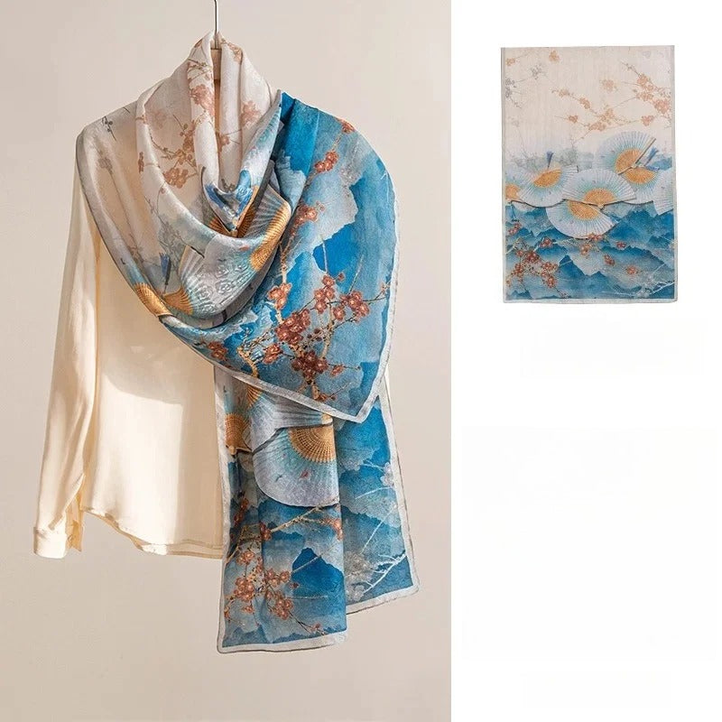 Square & Long 100% Mulberry Silk Scarf – Floral Print Lightweight Shawl, 34 x 34 in