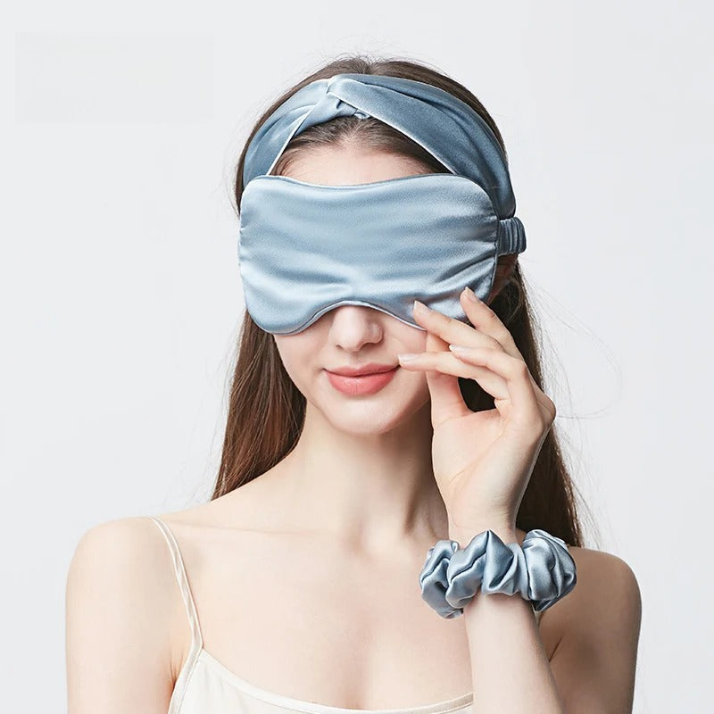 22 Momme 100% Mulberry Silk Sleep Set – Eye Mask, Headband & Scrunchie, Light-Blocking