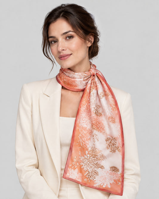 Orange Mulberry Silk Long Scarf – 16.5 x 63 in
