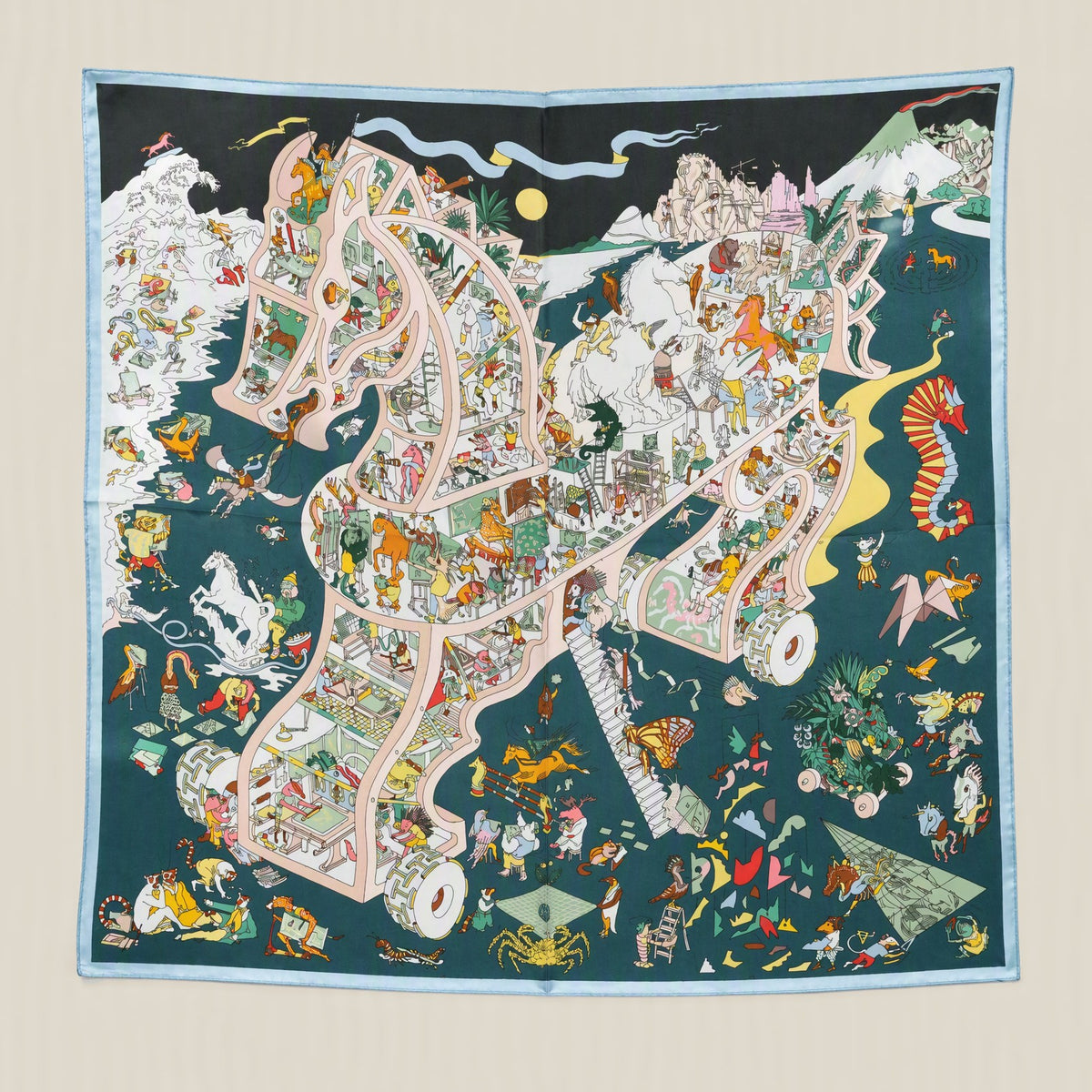 Magical Horse Garden mulberry silk square scarf