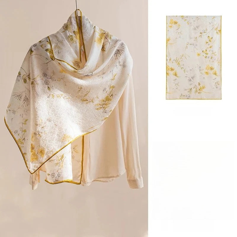 Square & Long 100% Mulberry Silk Scarf – Floral Print Lightweight Shawl, 34 x 34 in