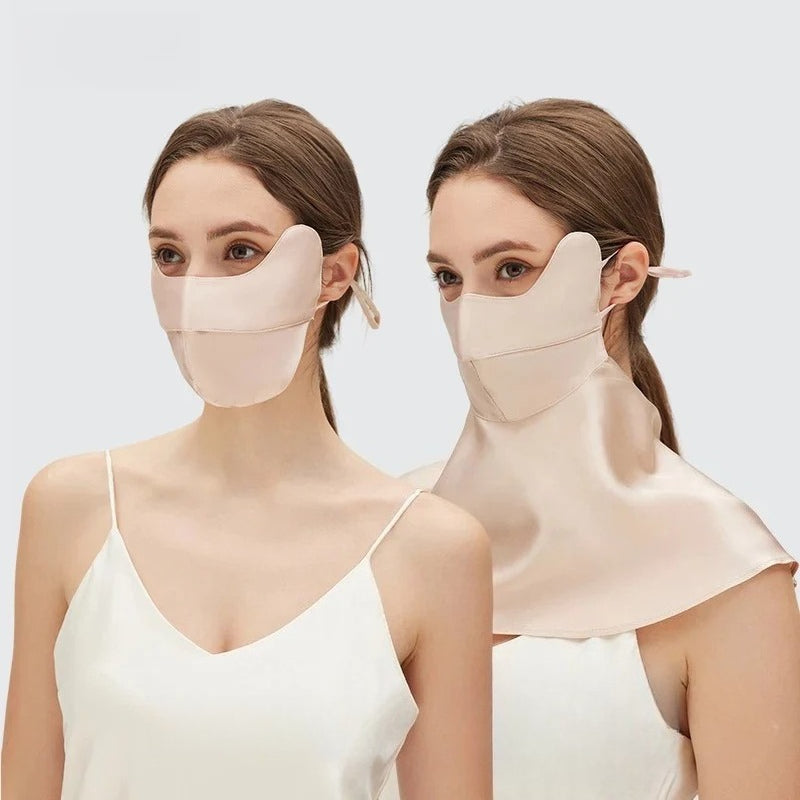 Double-Layer 100% Mulberry Silk Sun Protection Face Mask & Hood – Full Coverage