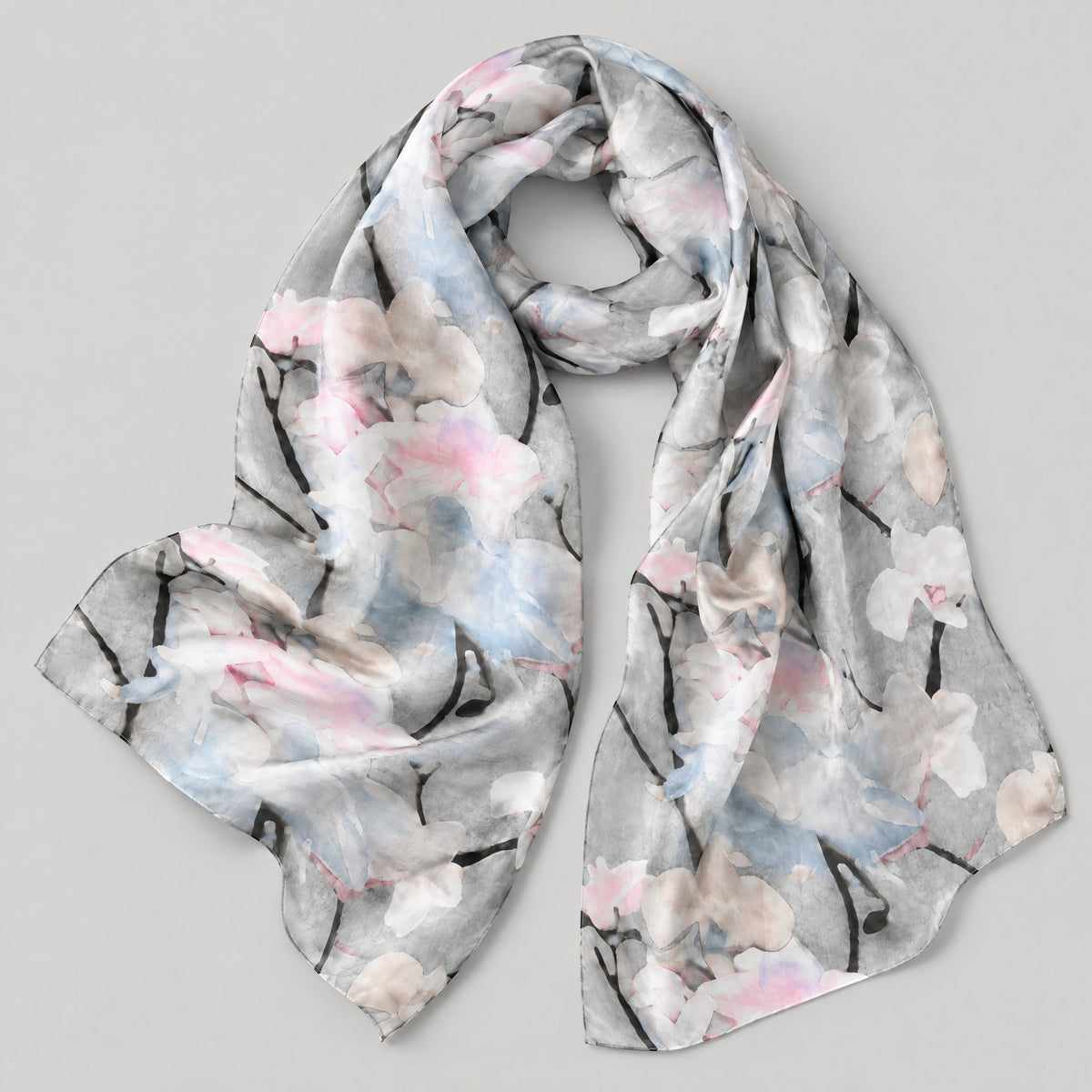 Gray Magnolia Mulberry Silk Oversized Scarf – 69 x 43 in
