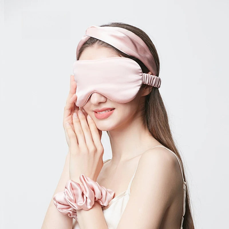 22 Momme 100% Mulberry Silk Sleep Set – Eye Mask, Headband & Scrunchie, Light-Blocking