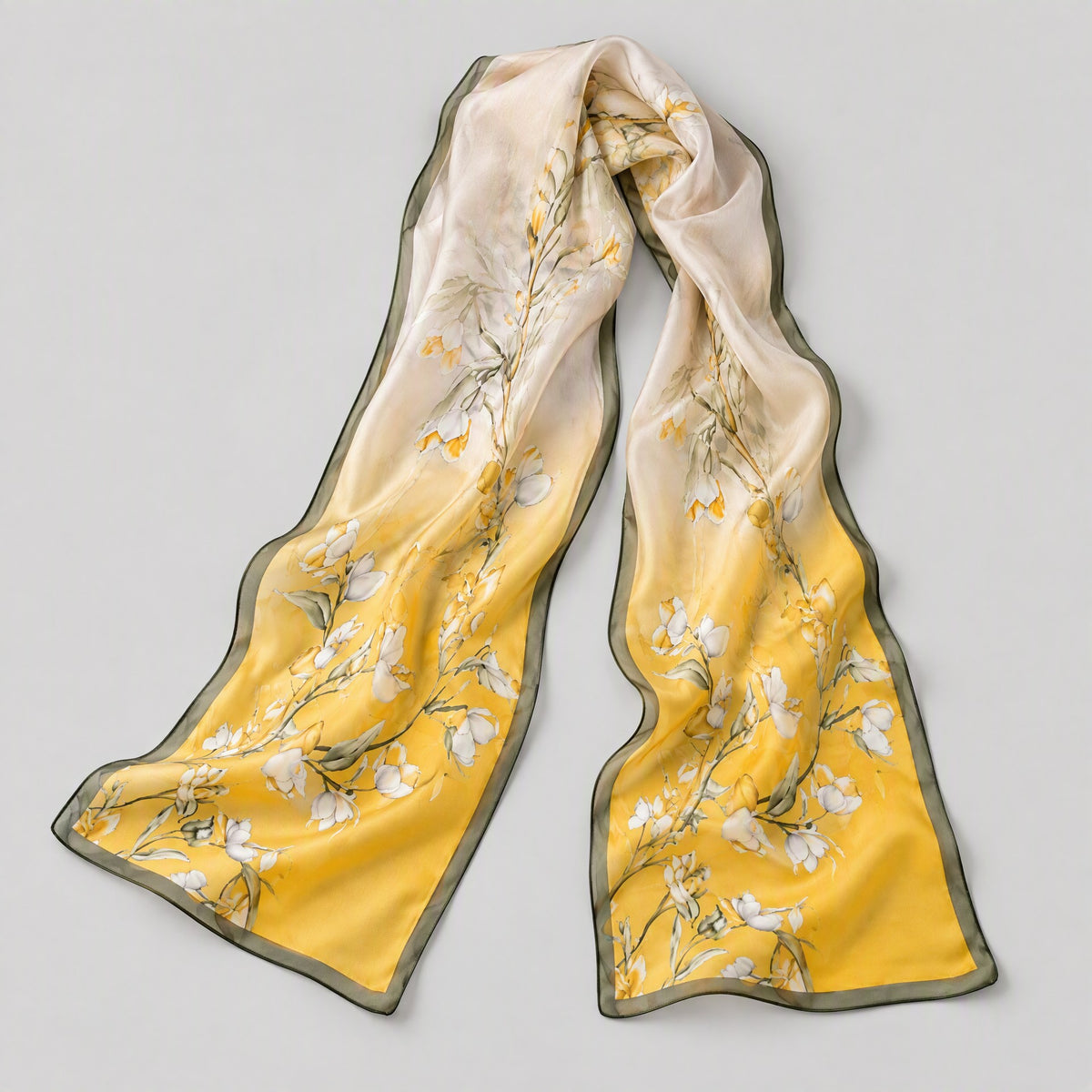 Yellow Twig Mulberry Silk Long Scarf – 16.5 x 63 in