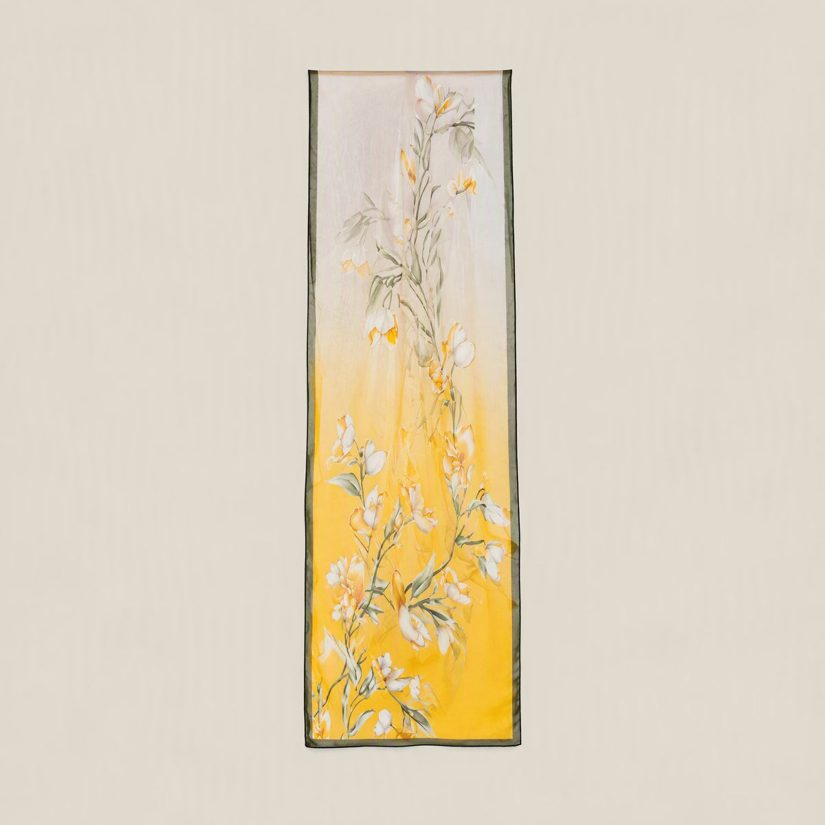 Yellow Branches mulberry silk long scarf