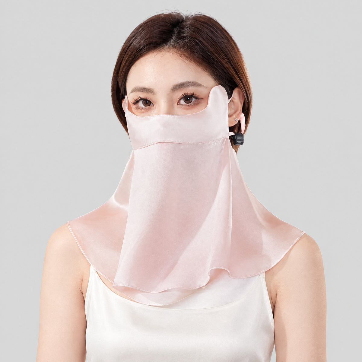 Double-Layer Mulberry Silk Half-Face Sun Mask with Neck Guard