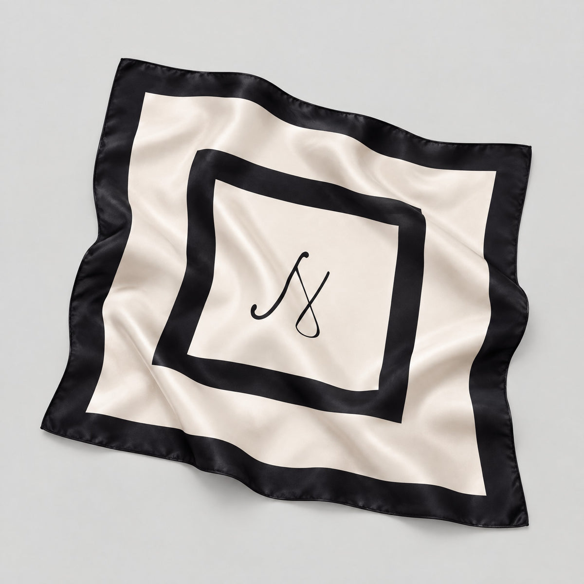 Black White Geometric Mulberry Silk Square Scarf – 21 x 21 in