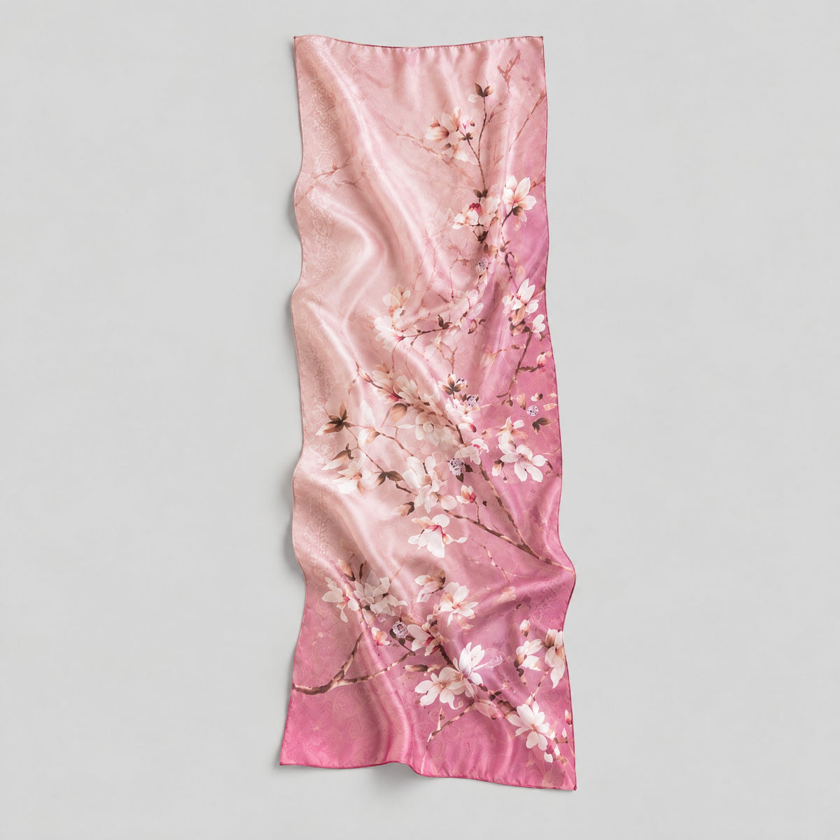Plum Blossom Branch Mulberry Silk Long Scarf – 22 x 67 in