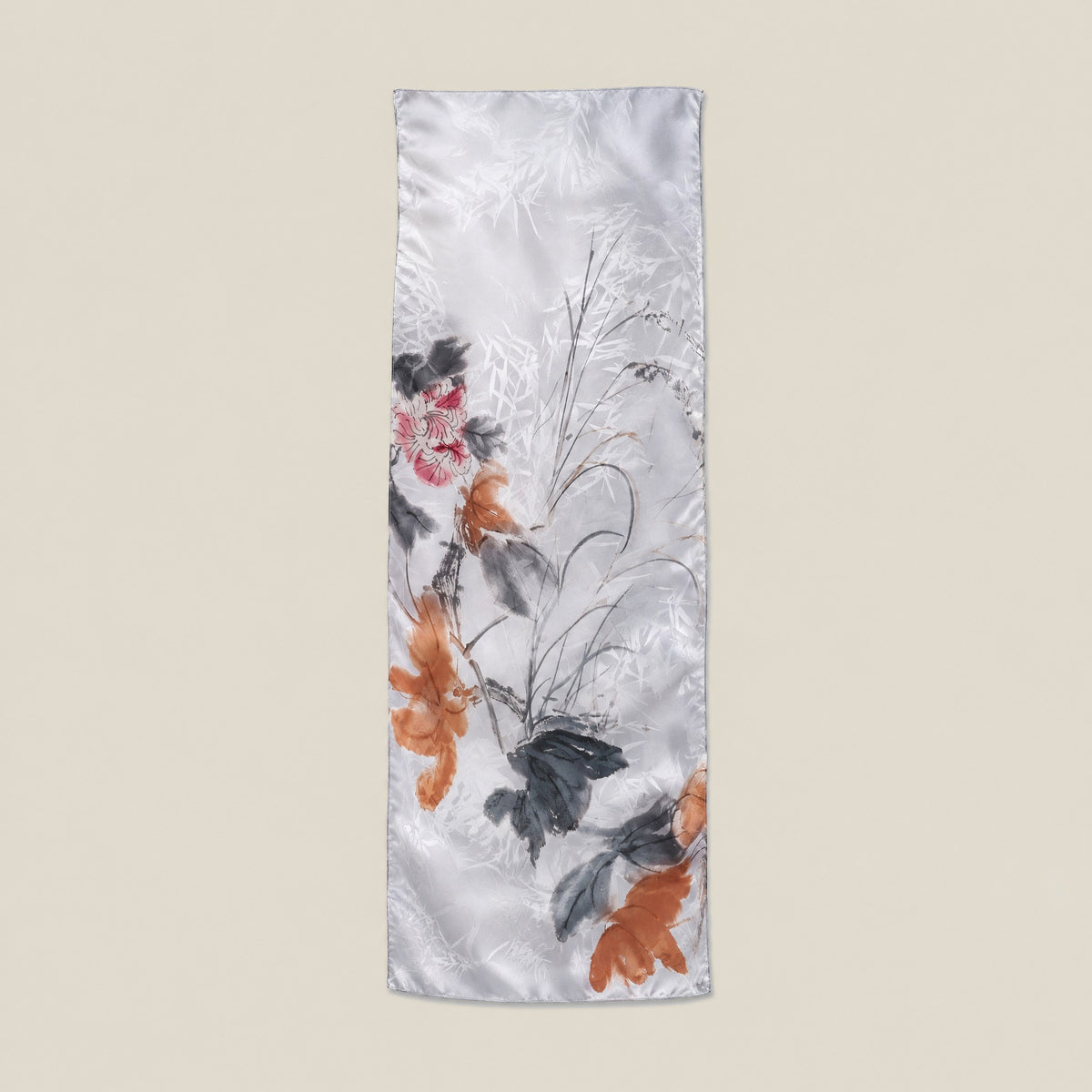 Plum Bamboo Harmony jacquard mulberry silk scarf