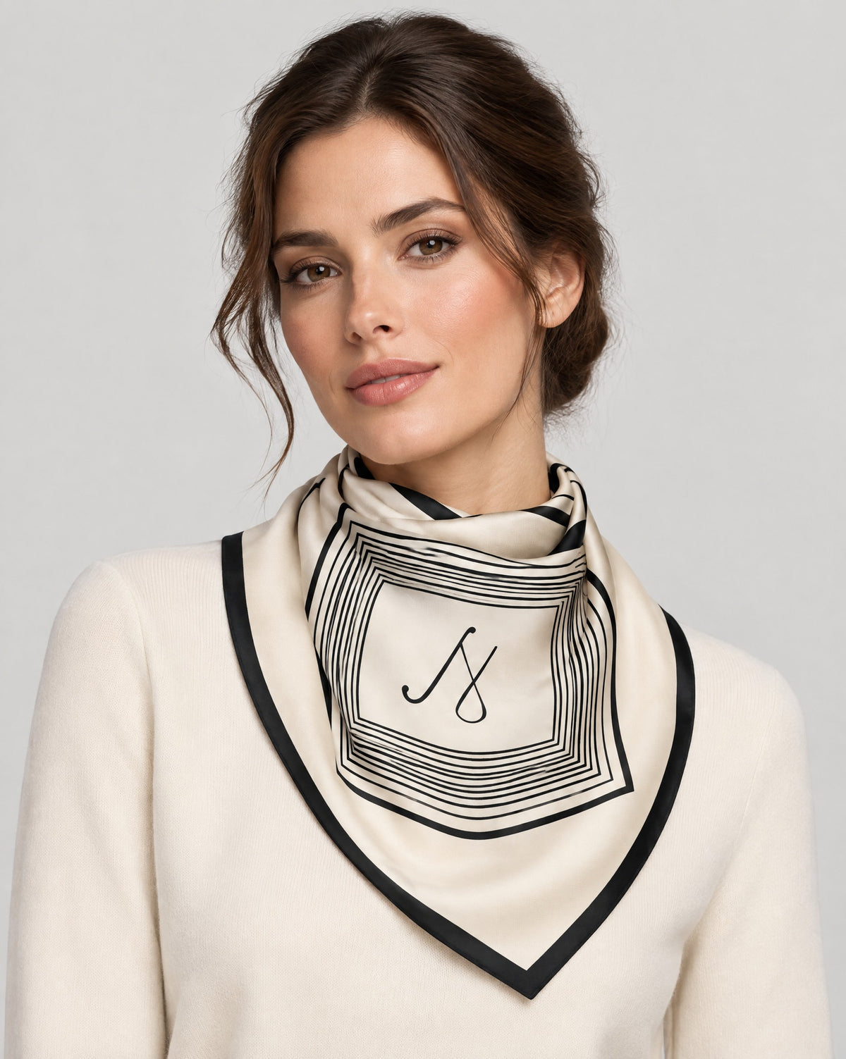Classic Black White Geometric Mulberry Silk Square Scarf – 21 x 21 in