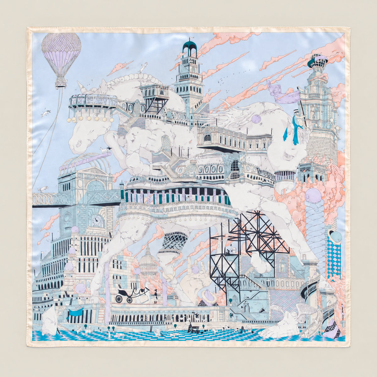 Horse Kingdom mulberry silk square scarf, 26 x 26 in