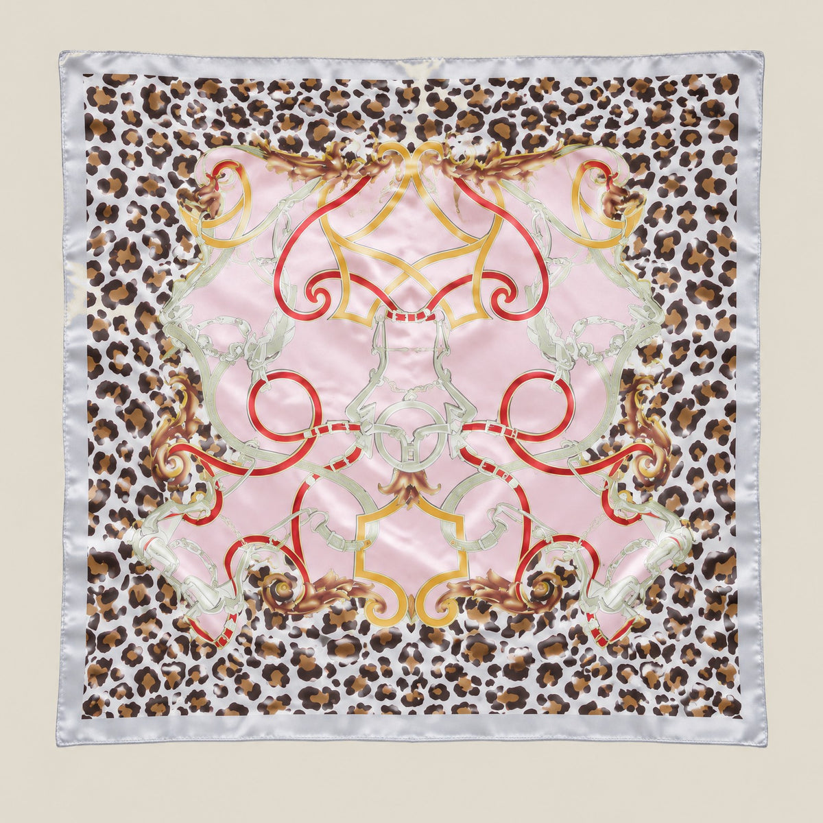 Leopard chain mulberry silk square scarf