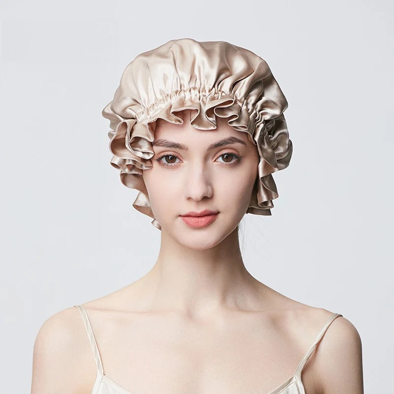 19 Momme 100% Mulberry Silk Sleep Cap – Double-Layer Hair Bonnet for Frizz-Free Hair