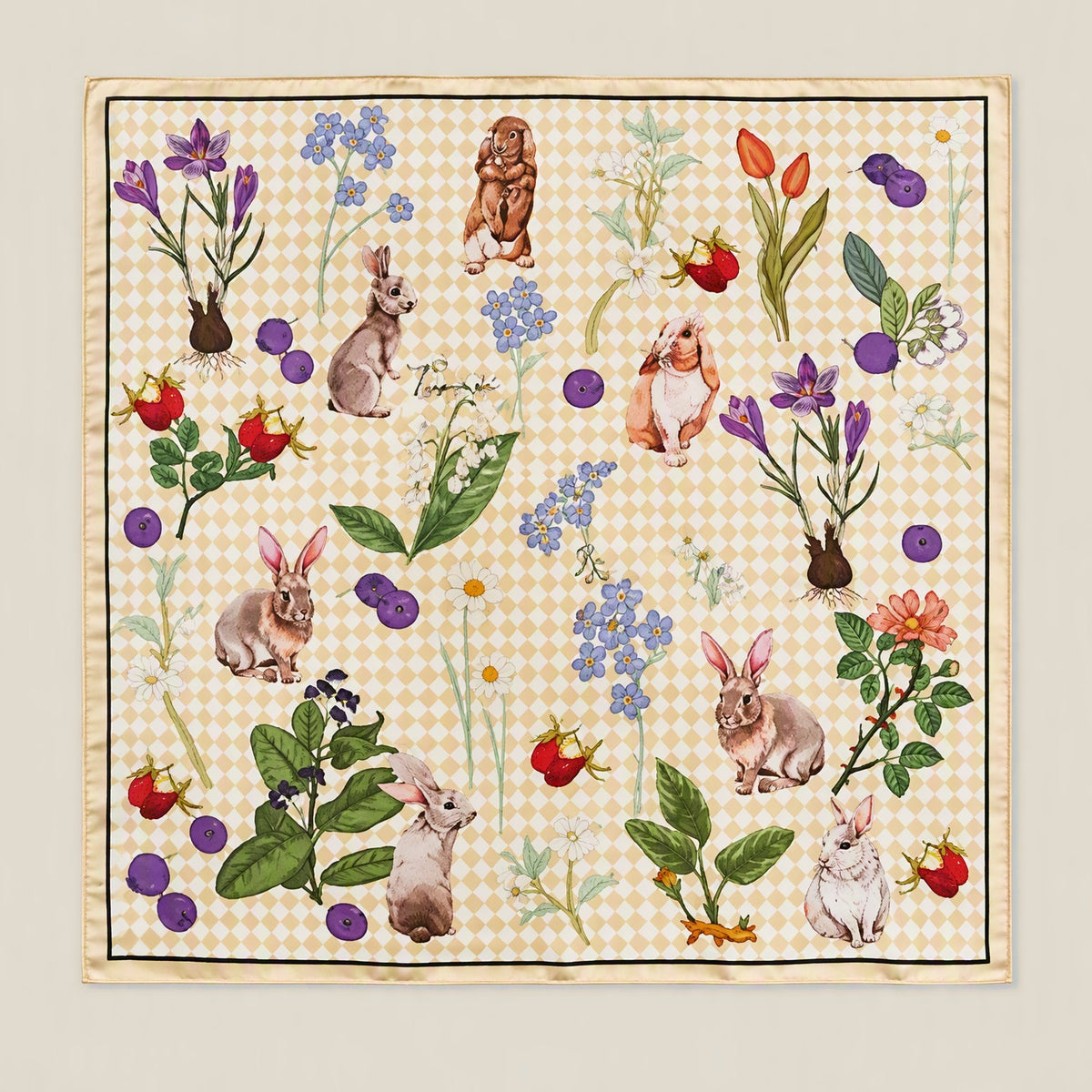 Light Khaki Cartoon mulberry silk square scarf