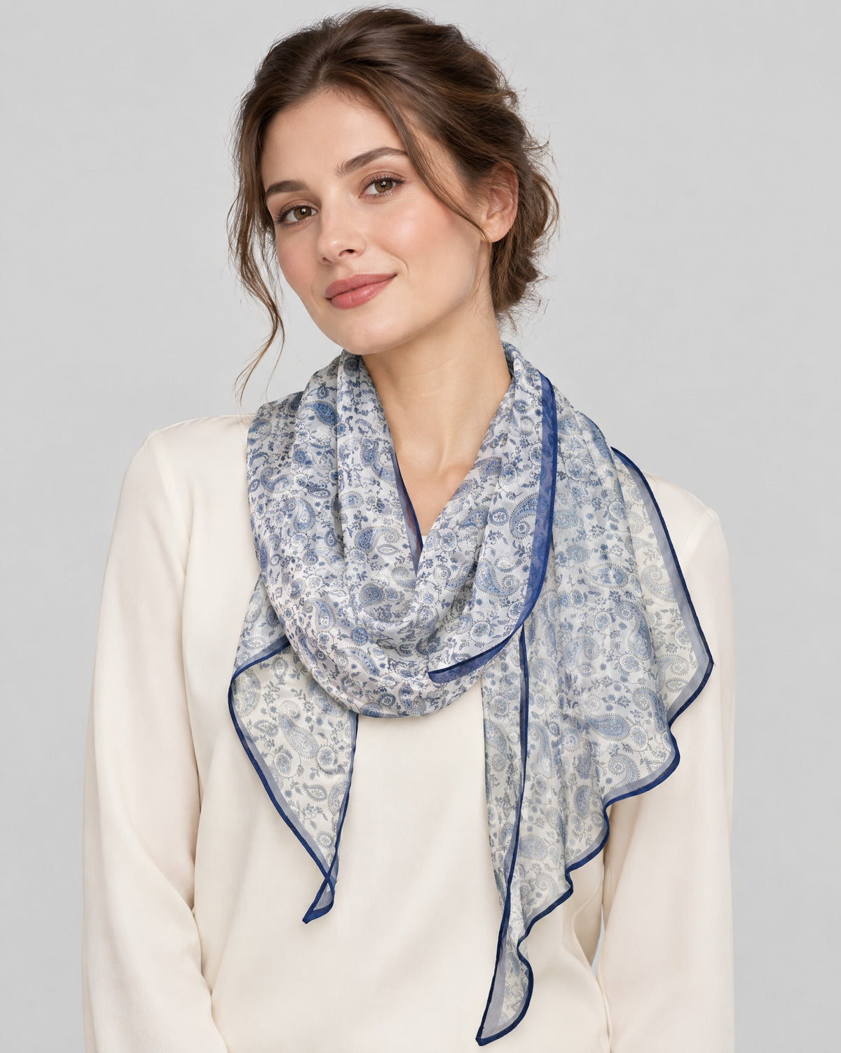 Cashew Print Mulberry Silk Long Scarf – 13 x 63 in