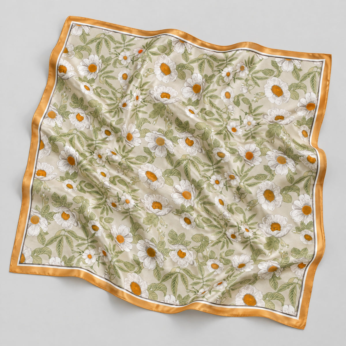 Green Daisy Mulberry Silk Square Scarf – 26 x 26 in