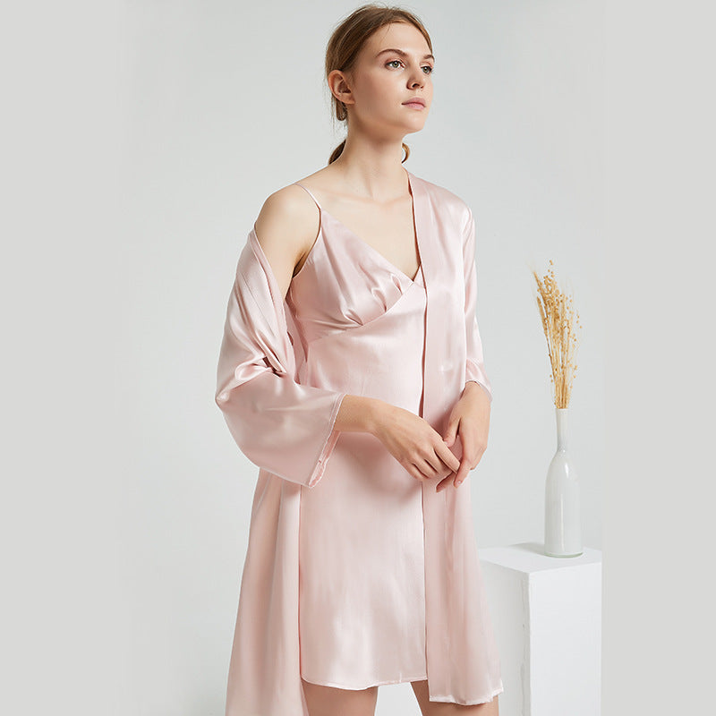 100% Mulberry Silk V-Neck Cami & Robe Sleepwear Set