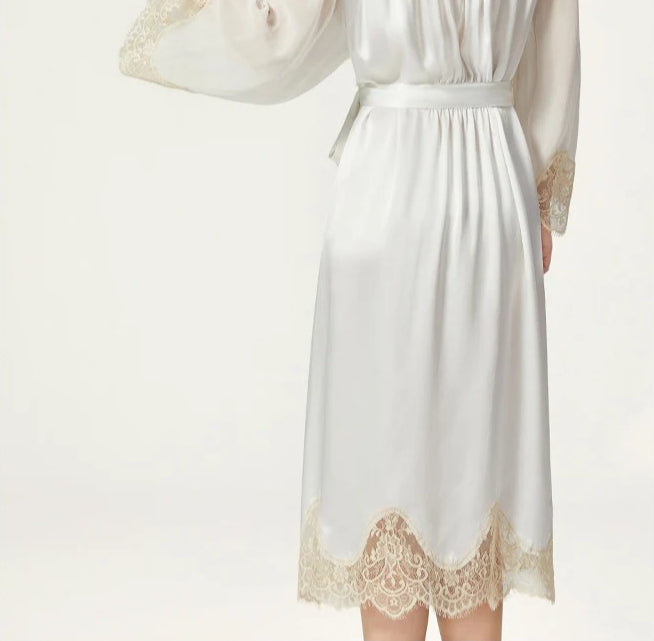 Lace-Trim 100% Mulberry Silk Robe – Women's Sleepwear Loungewear