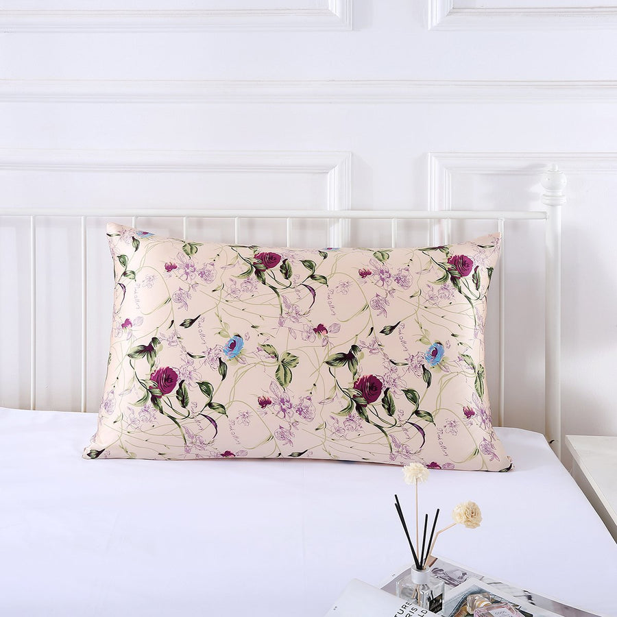 100% Mulberry Silk Printed Pillowcase – Double-Sided Satin Silk Pillow Cover with Ethnic Pattern, 3 Sizes