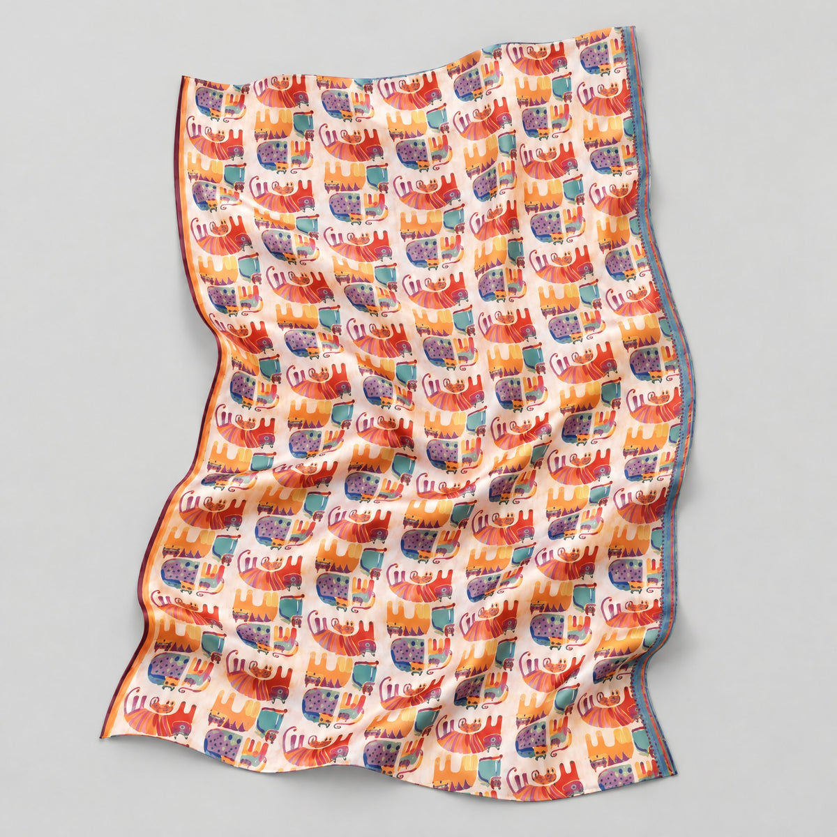 Orange Cartoon Cat Mulberry Silk Scarf – 69 x 43 in
