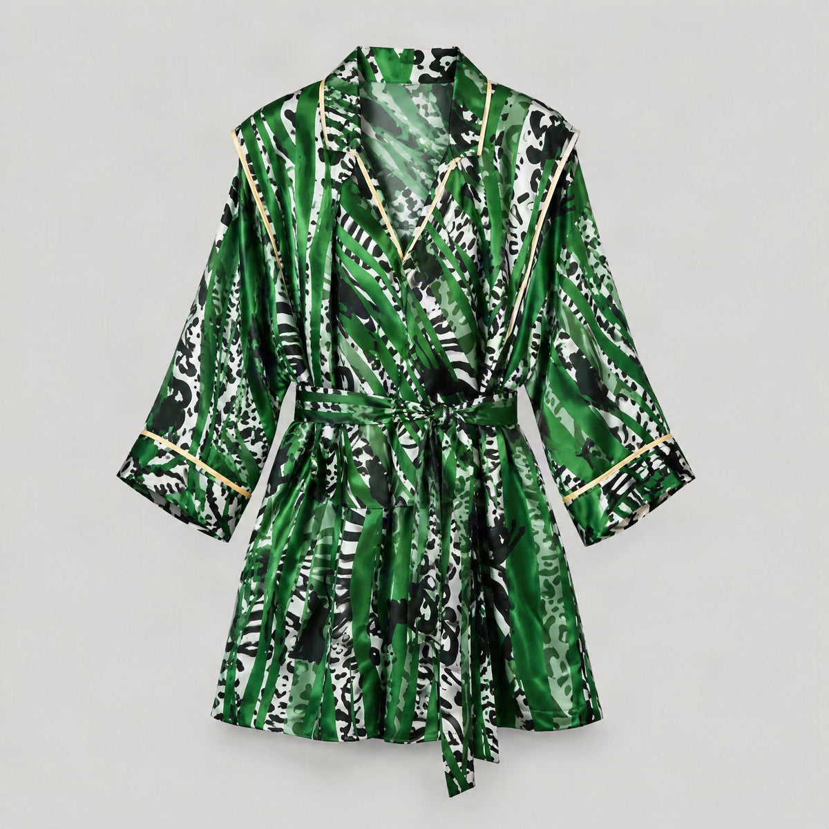 Mulberry silk robe laid flat, full garment view