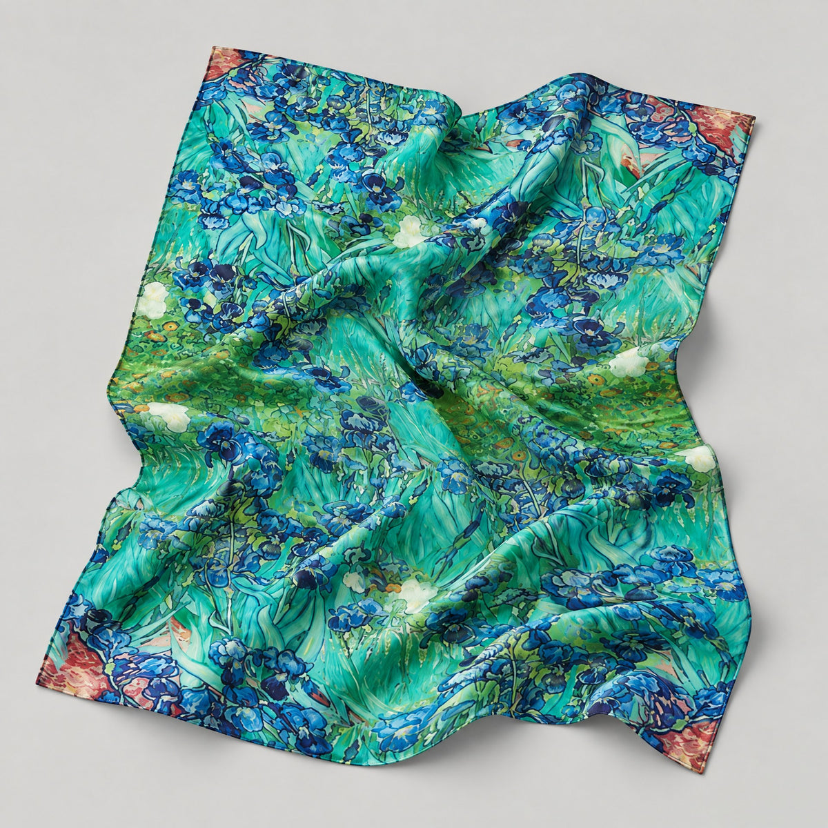 Blue Green Iris Mulberry Silk Oversized Scarf – 69 x 43 in