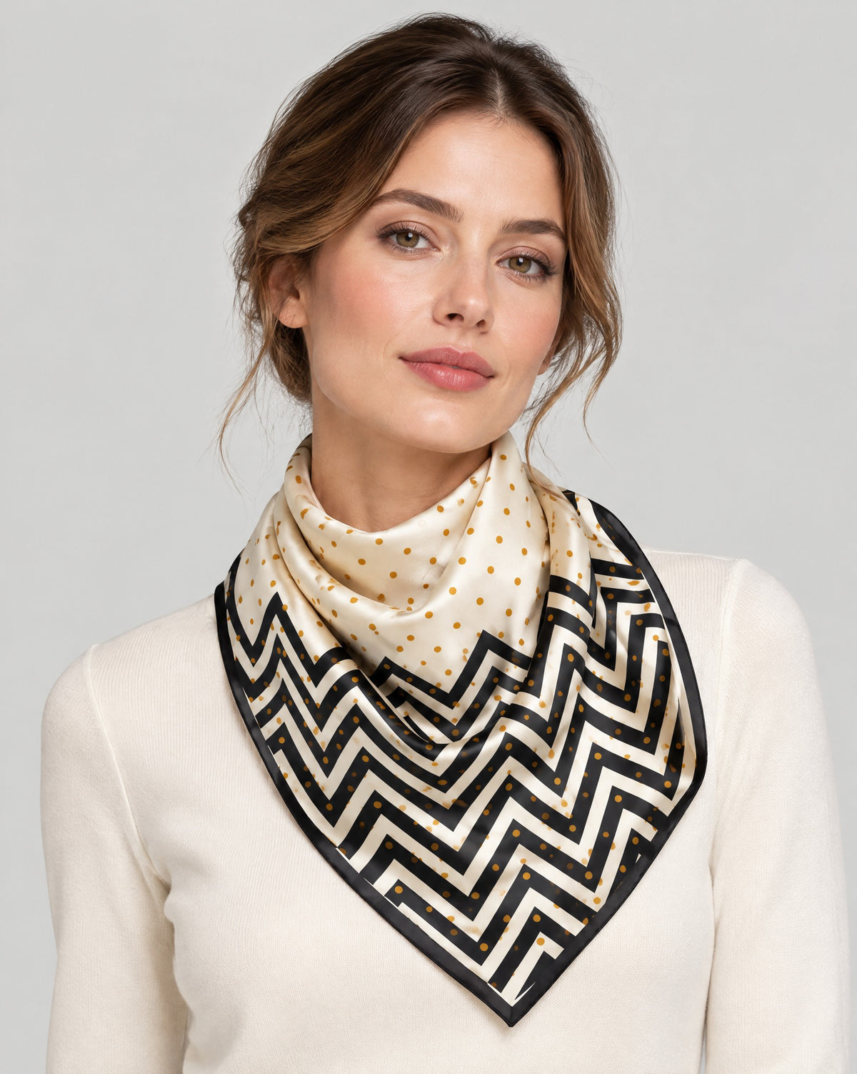 Wave Dot Black Mulberry Silk Square Scarf – 21 x 21 in