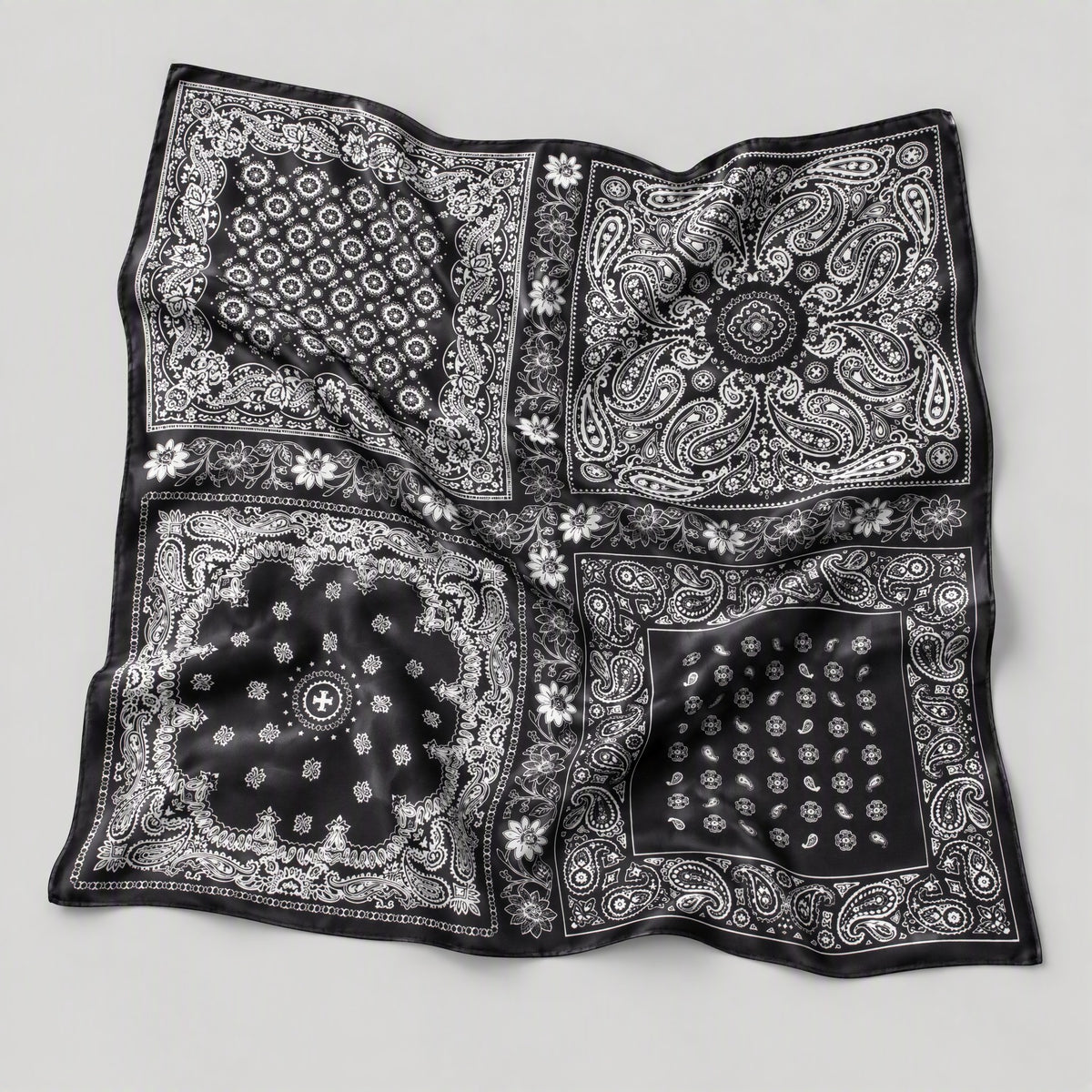 Black Paisley Mulberry Silk Square Scarf – 26 x 26 in