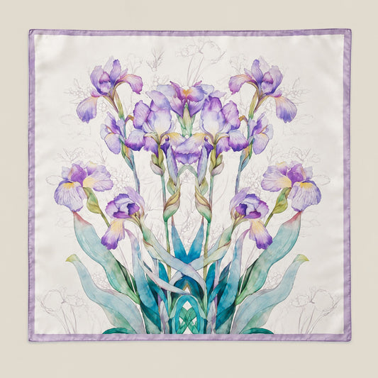 Purple Narcissus mulberry silk square scarf