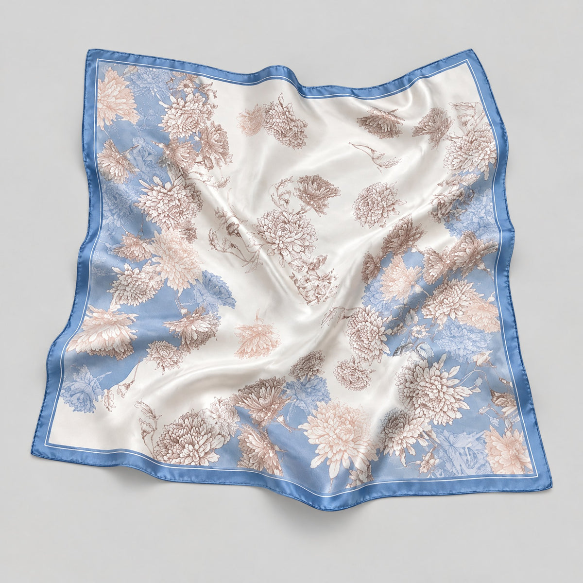 Elegant Peony Mulberry Silk Square Scarf – 21 x 21 in