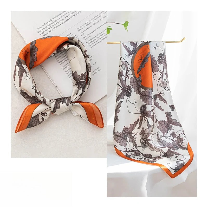 Square 100% Mulberry Silk Scarf – Floral Print Bandana Wrap, 21 x 21 in