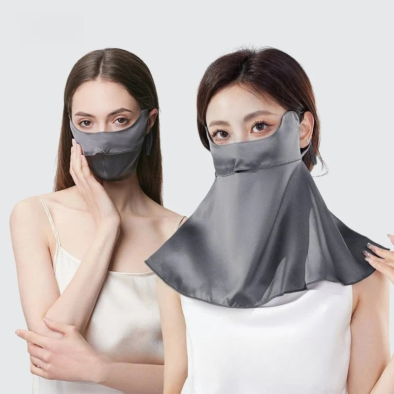 Double-Layer 100% Mulberry Silk Sun Protection Face Mask & Hood – Full Coverage