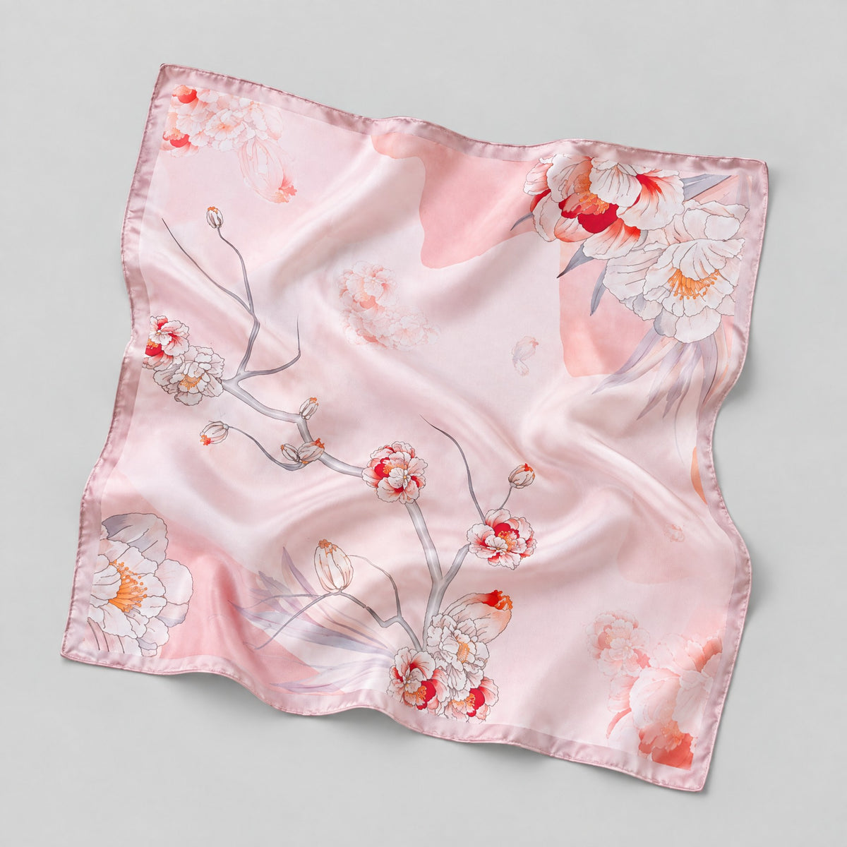 Camellia Mulberry Silk Square Scarf – 21 x 21 in