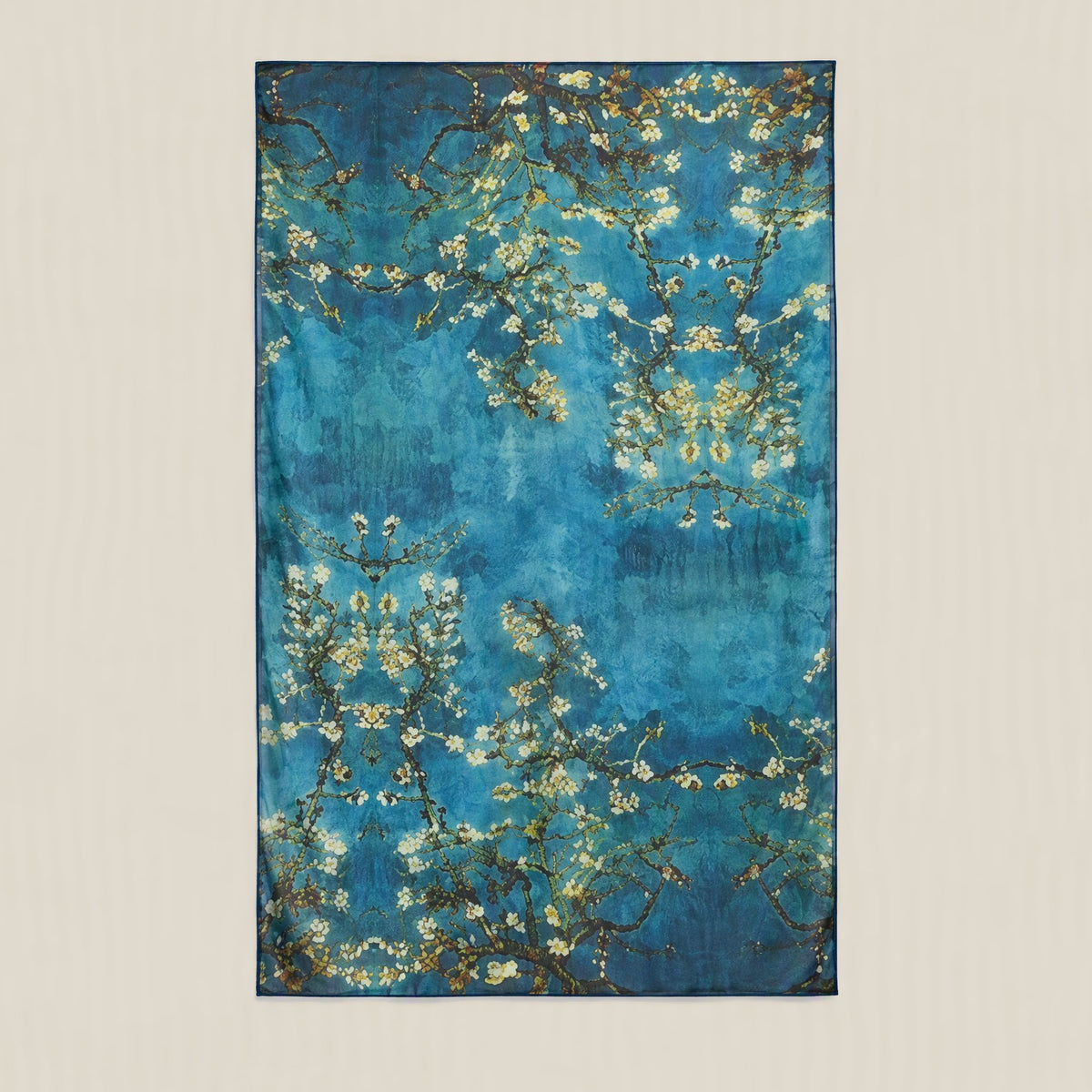 Blue plum branch mulberry silk scarf