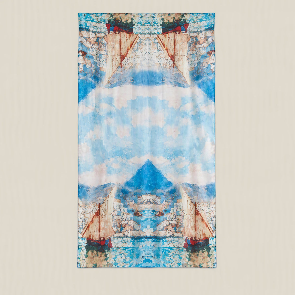 Blue Sea Boat mulberry silk scarf