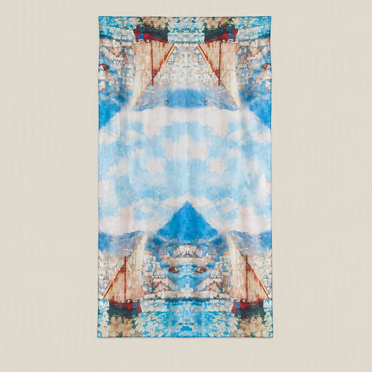 Blue Sea Boat mulberry silk scarf