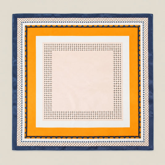Orange blue checkerboard mulberry silk square scarf