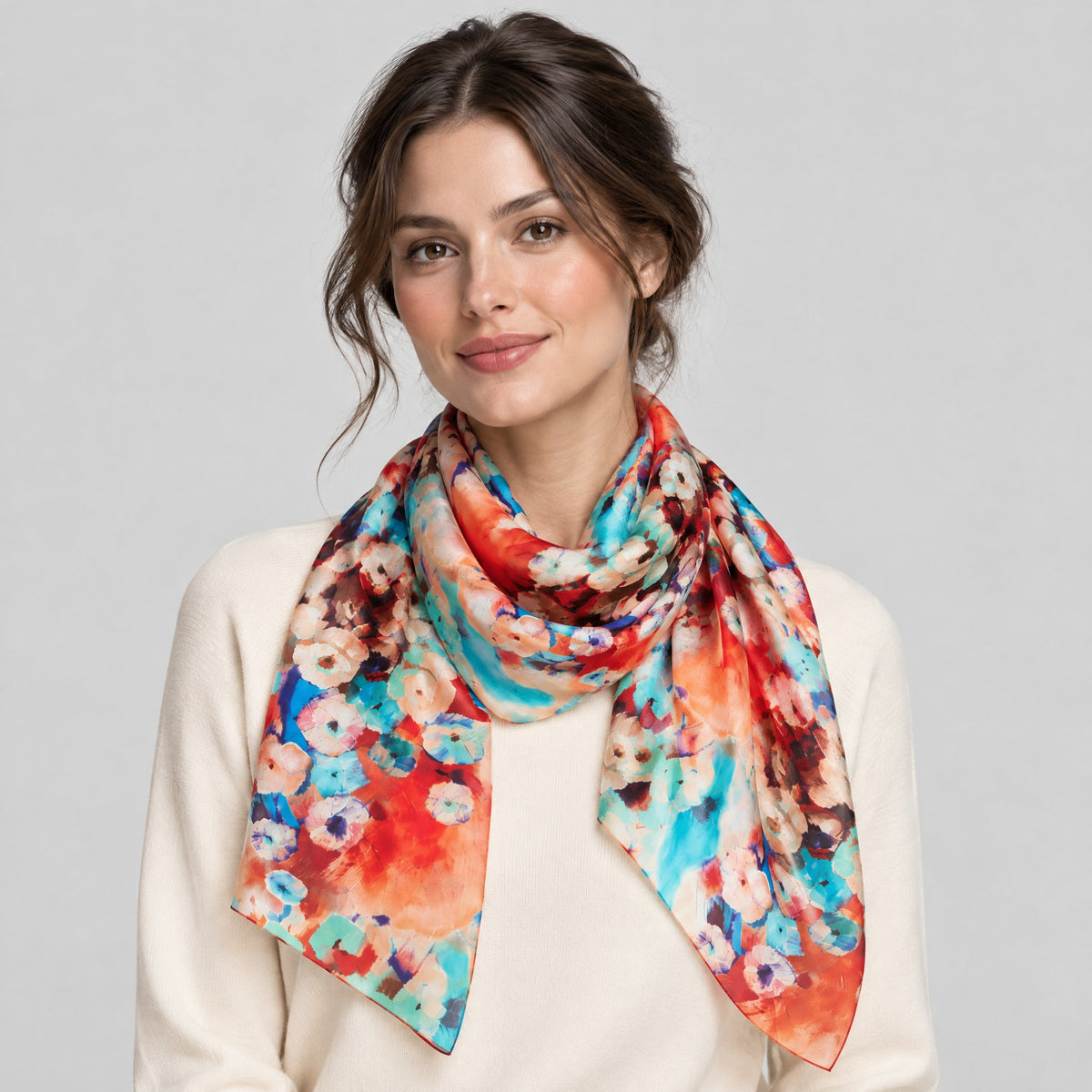 Watercolor Floral Mulberry Silk Oversized Scarf – 69 x 43 in
