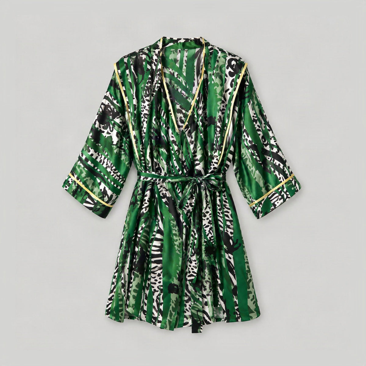 Symbiosis Print 19 Momme Short 100% Mulberry Silk Robe – Women's Sleepwear Loungewear