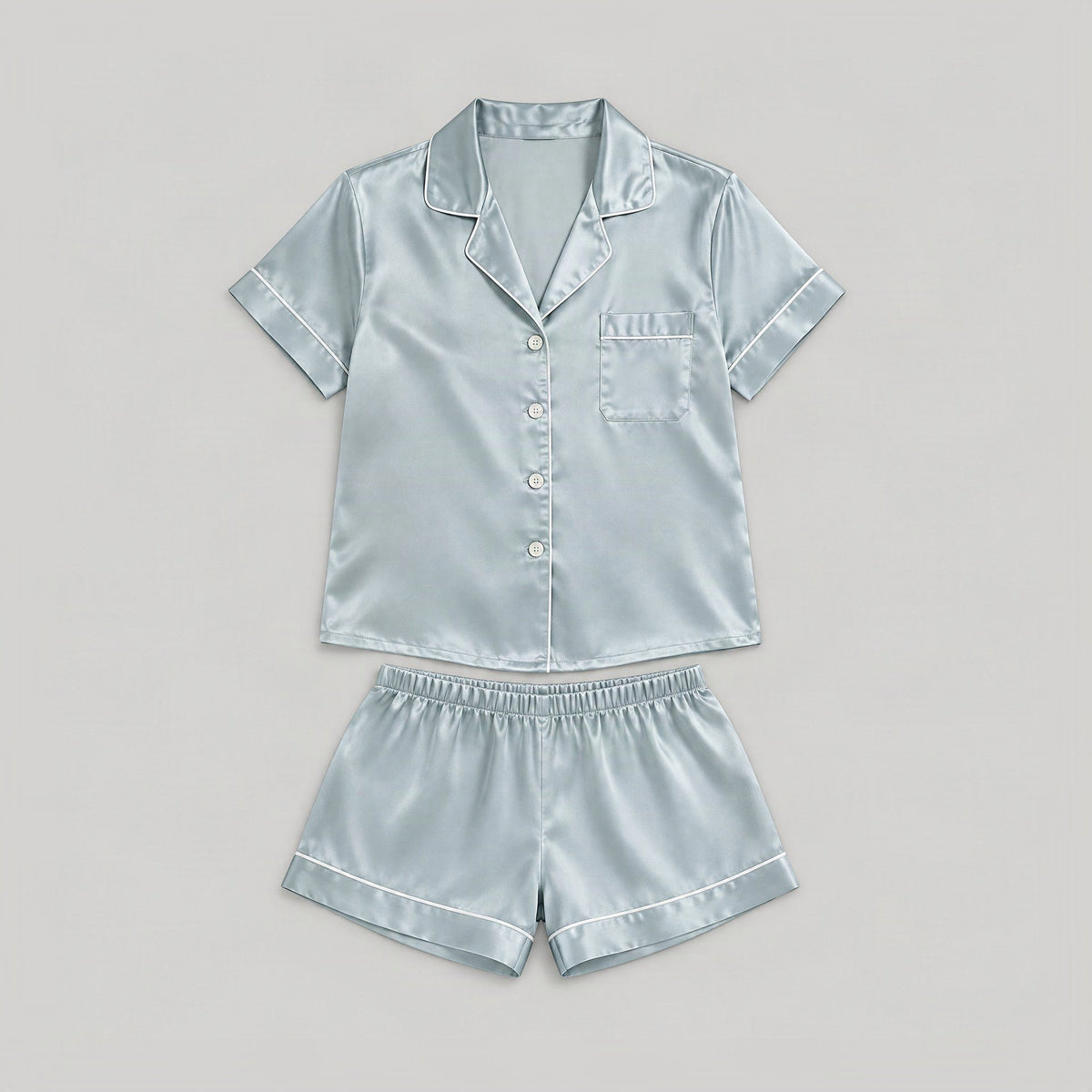 Mint Green 19 Momme Short Sleeve 100% Mulberry Silk Pajama Set – Notched Collar with Shorts